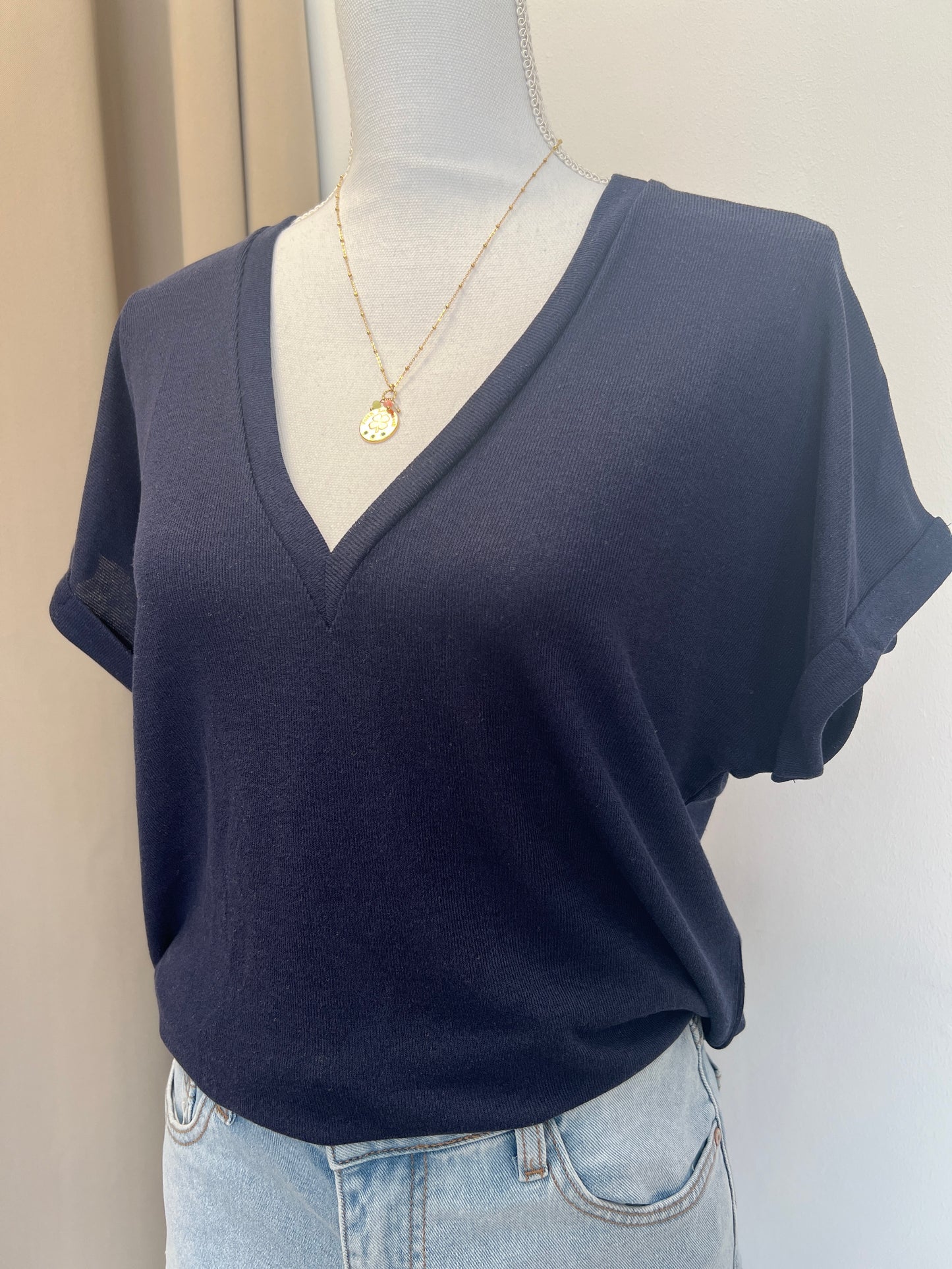 T-SHIRT BIANCA BLEU MARINE